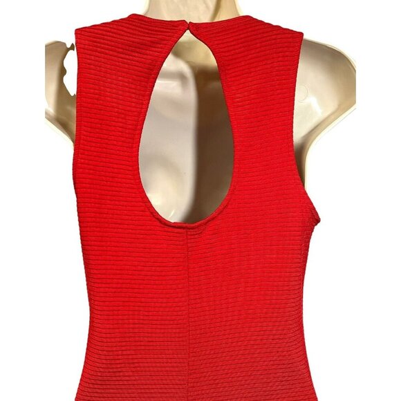 Trina Turk Ribbed Flounce Drop Waist Dress Red Sleeveless Keyhole Size 4‎ NWT - Picture 9 of 12